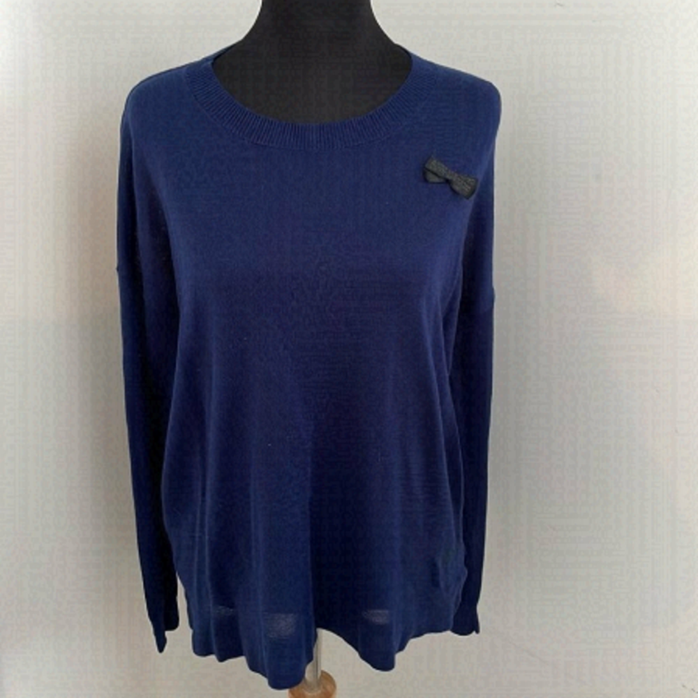 G-STAR navy blue light weight sweater bow detail logo long sleeve top sz Xs